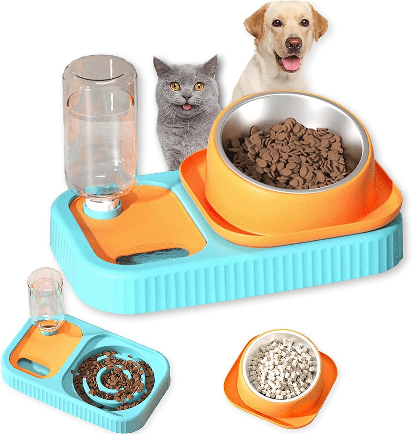 Pet Double Bowl Feeder with Automatic Water Dispenser